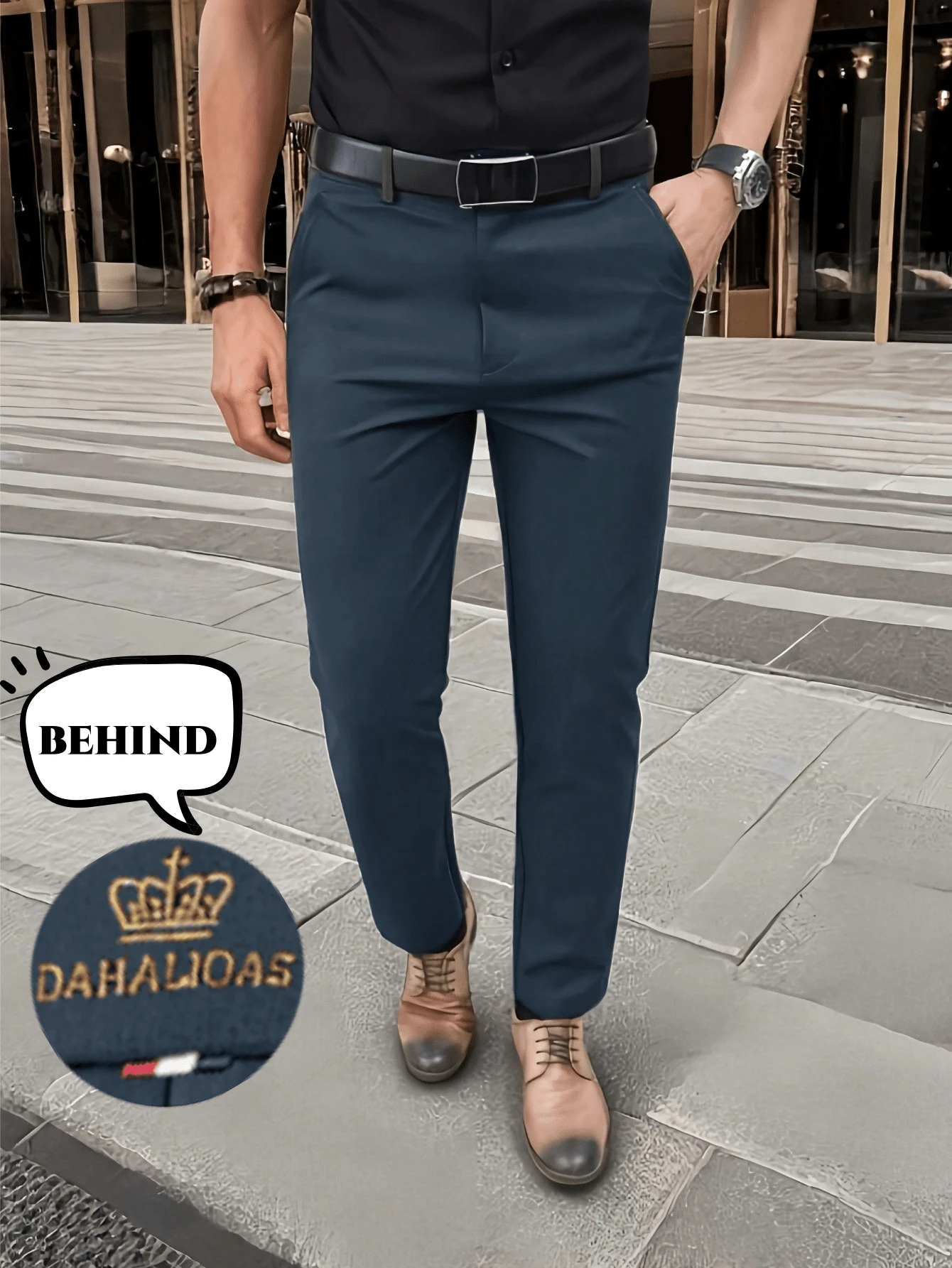 男士经典设计长裤，纯色商务休闲裤，略有弹力，优雅奢华风格，适合春夏季 - 深灰色 - 查看 1