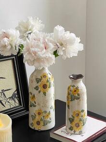 1 pièce Mini vase en céramique fait main vintage tournesol, porte-fleurs floral doré à glaçure craquelée, décoration de maison bohème rustique de style ferme pour salon, chambre, balcon, table, fleurs fraîches/sèches, cadeau pour les fêtes & l'Aïd - Jaune citron - Voir 8
