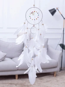 1pc Cute Heart Dream Catcher Wind Chime Decor, Bedroom Hanging Ornament, Romantic Mori Style, Artificial Feathers Room Decors Garden Decor Wedding Decor Home Decors