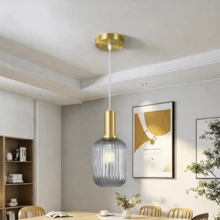 1 件条纹玻璃天花板吊灯，北欧风格，适用于餐厅，透明小吊灯，美式复古客厅装饰，E27 单头吸顶灯，创意极简奢华，适用于卧室、咖啡厅、酒吧、厨房、卧室照明，玻璃吊灯，不含灯泡