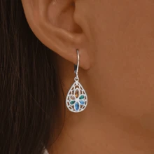 1 pièce Boucles d'oreilles mode en argent 925 avec pierre de zircone cubique, fleur et motif géométrique coloré de style gothique floral. Convient pour le quotidien, les fêtes, les vacances, en cadeau pour soi, la famille et les amis - Argent - Voir 1