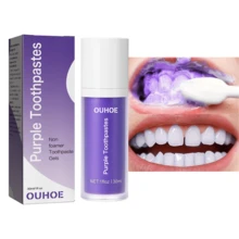 OUHOE 30ml牙齿美白牙膏，美白牙齿，清洁牙渍和黄牙，牙龈护理，清新口气，牙齿亮白牙膏，清洁表面污渍和残留物，清新口气，保护牙齿和牙龈，提高牙齿亮度，清新口气，让您拥有自信的笑容 - 紫色 - 查看 2
