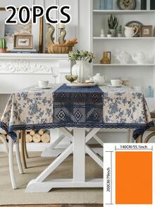 1 pièce Nappe rectangulaire avec imprimé rose bleu et bordure en dentelle, couverture de table avec découpes, convient pour table de café, meuble TV, pour toutes les saisons - Multicolore - Voir 15