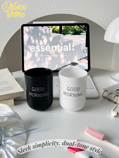 <Snygg enkelhet, tvåfärgad stil>, 2 st bärbara tandborstekoppar i plast för hem och hotell, tandborstehållare för badrumstillbehör, förvaringskoppar för badrum, höstdekor, skolstart