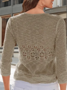 Womens Sheer Shrug Sweaters 3/4 Sleeve Open Front Tie Cardigan Bolero Jacket Lightweight Crochet Knit Cover Up Tops - Màu Khaki - Xem 2