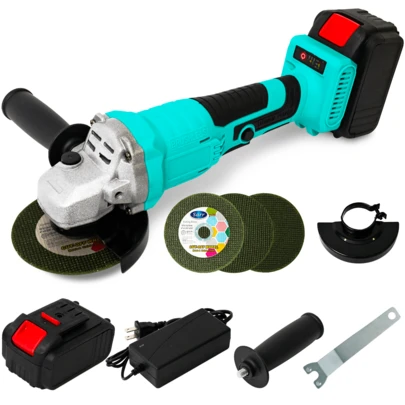 Cordless Angle Grinder 4-1/2 Inch, 21V Battery Grinder Tool, Power Electric Grinders, Brushless Motor, 2x1.3Ah Battery & Fast Charger, For Cutting, Griding, Polishing 12000 RPM