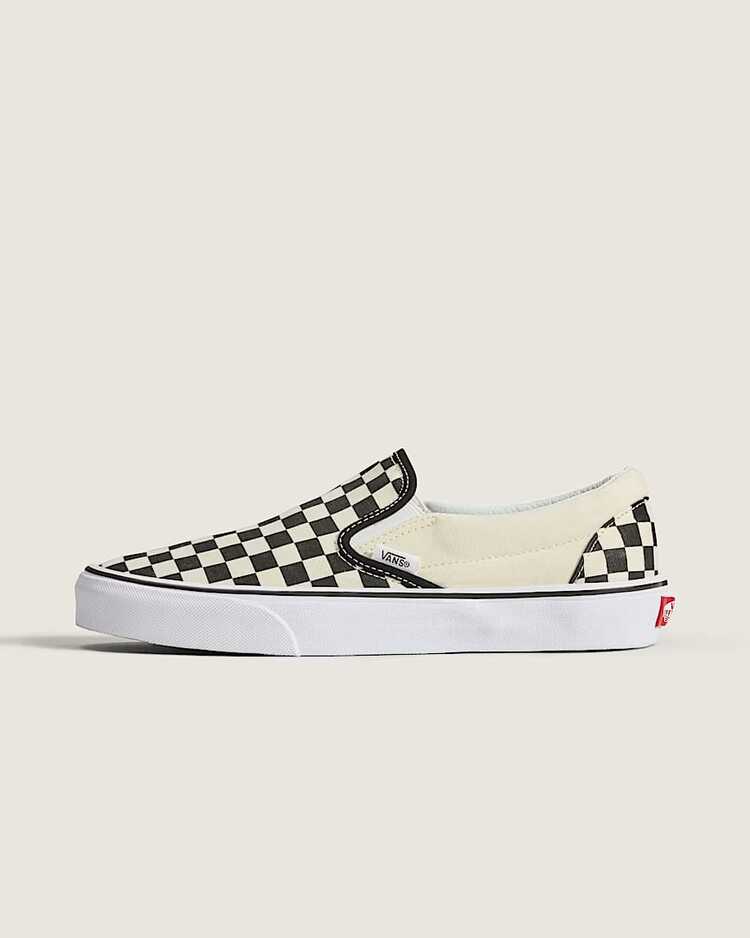 Classic Slip‑On Canvas Sneakers, Casual Unisex Checkerboard Shoes For School And Work, Comfortable Vans Skate Outfit Ideas Shoes, Vans Shoes For Women And Men - 黑色/白色棋盤格 - 查看 5
