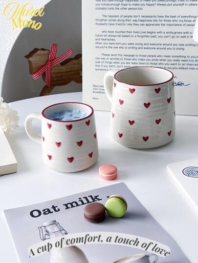 <a>, 1pc 200ml/420ml Heart-Shaped Ceramic Mug, Round Pattern Coffee Cup, Minimalist & Elegant Design, Suitable For Cafe Latte, Milk, Breakfast Yogurt, Afternoon Tea, Couples Gift, Valentine's Day Gift Back To School Back To School
