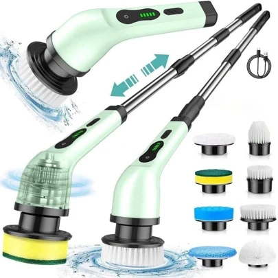 1 Set Of Electric Rotating Floor Cleaning Machine, Wireless Electric Rotating Floor Brush With 1200mAh Battery, Featuring 9 Replaceable Brush Heads And Adjustable Extension Handle, 360-Degree Wireless Cleaning Brush Suitable For Bathrooms, Bathtubs, Tiles, Etc. Ideal For Kitchen, Bathroom, And Household Supplies Suppliers