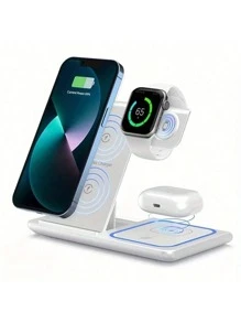 三合一 15W 快速磁无线充电站支架，兼容 I.Phone 16、15、14、13、12、11、X、8 Pro Max/Pro/Mini/Plus、Ultra 10/9/8/7/6/5/4/3/2 SE、4/3/2/Pro/Pro2。