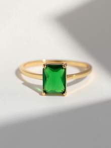 Charm-In خاتم نسائي مطلي بالذهب عيار 18 قيراط مرصع بالزركونيا المكعبة، مجوهرات - الذهب / جرينستون - مشاهدة 3