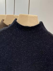 Women's Elegant Casual Turtleneck Knitted Sweater, Shiny Undershirt Knit Pullover, Slimming Fashion Commuter Elegant Fleece Top, Autumn/Winter - Black - View 4