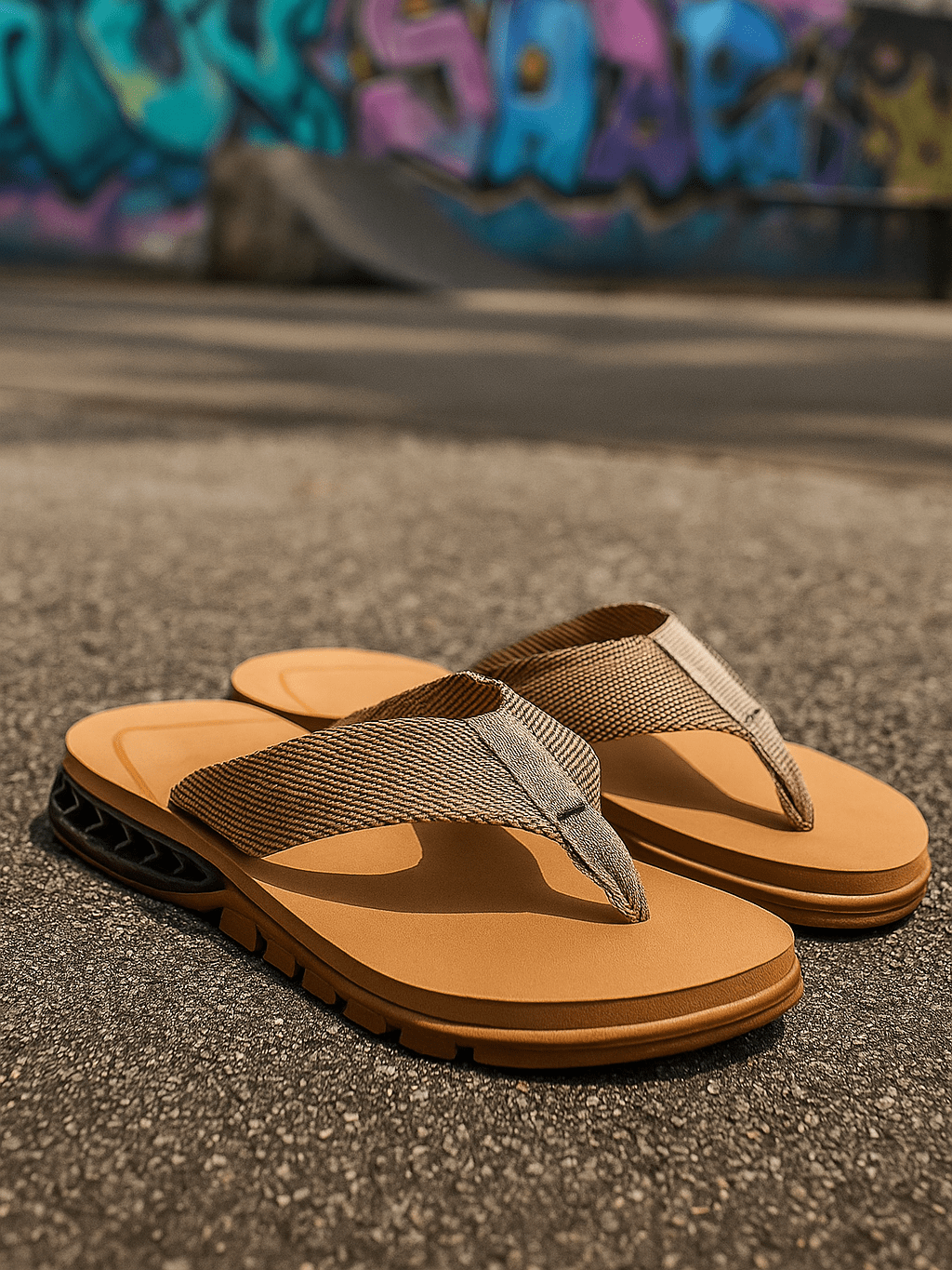 Men's Street Flip Flops, Soft Insole, Durable Sole, Urban Colors, Sizes 37 To 44, Comfortable - 駝色 - 查看 1