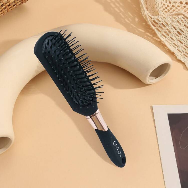 C&J FLORI Rectangular Hairbrush With Cushioned Comb, Black/Gold - màu đen - Xem 1