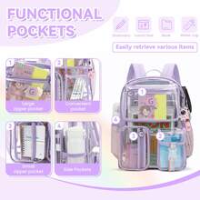 Back To School Clear Backpack – Stylish Transparent Bag With Keychain, Durable & Lightweight - Mauve Purple - View 3