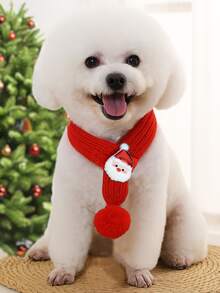 Christmas Pet Scarf - Dog And Cat Holiday Scarf, Santa Claus And Snowman Pattern, Hand-Wash Polyester Material, A Gift For Your Beloved Pet On This Festive Occasion Suitable For Small And Medium-Sized Dogs And Cats With A Neck Circumference Up To 13.78 Inches - Multicolor - View 9