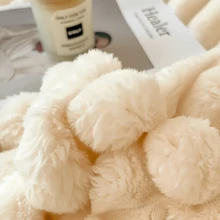 Warm And Cozy Flannel Blanket With Drawstring, Faux Rabbit Fur, Soft And Warm For Couch, Ideal For Nap, Office, Camping, Versatile Striped - Gift For All Seasons - Beige - View 4