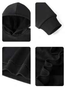 1 pezzo Felpa con cappuccio casual stampata per ragazzo giovane, foderata termicamente, manica lunga, adatta per autunno/inverno - Felpa con personaggio ispirazionale a fumetti Shanhaijing Coffee - nero - Visualizzare 8