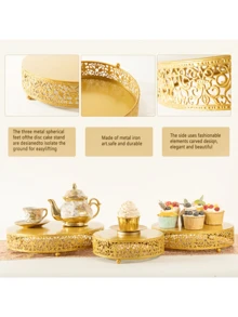 3 Pack Cake Stands, Metal Cake Stands, Dessert Display Cupcake Stands, Cupcake Pastry Candy Display Plate For Wedding, Event, Birthday Party - Golden - View 7