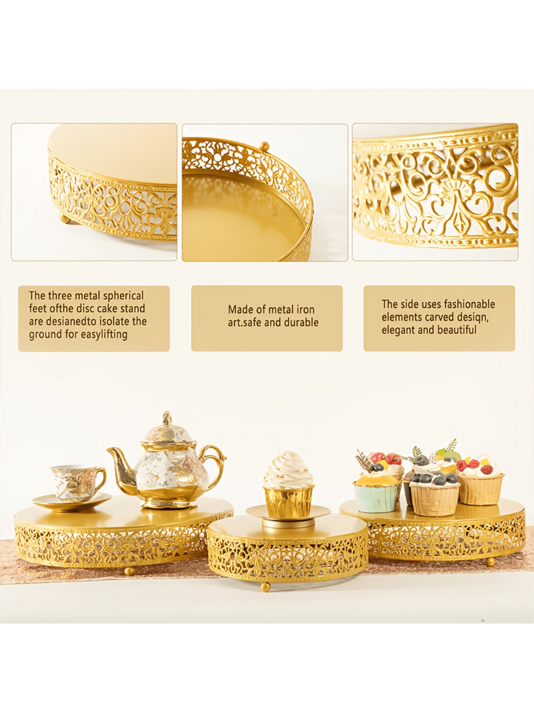 3 Pack Cake Stands, Metal Cake Stands, Dessert Display Cupcake Stands, Cupcake Pastry Candy Display Plate For Wedding, Event, Birthday Party - 金的 - 查看 6
