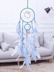 1pc Cute Heart Dream Catcher Wind Chime Decor, Bedroom Hanging Ornament, Romantic Mori Style, Artificial Feathers Room Decors Garden Decor Wedding Decor Home Decors