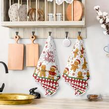 2pcs, Christmas Gingerbread Man Design Hand Towel, Dish Towel, Soft And Absorbent Hand Towel, Towel, Tea Towel For Restaurant Table Decoration, Suitable For Cooking, Bathroom, Housewarming Gift, Birthday Gift, Mother's Gift
