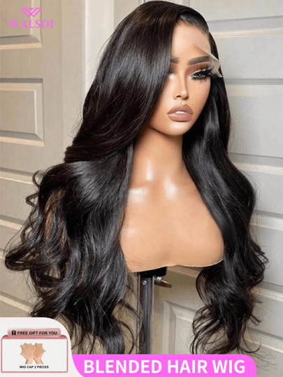 WALSDI 5x5 戴上即走无胶假发 人发混合无胶假发 人发混合预拔预剪波浪假发 180% 密度无胶假发 高清透明蕾丝前假发 混合人发与纤维 女士戴上即走无胶 告别结闭合蕾丝假发 初学者预剪 自然色女士假发 10-14 英寸鲍勃假发