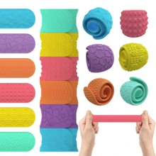 Conjunto de 6 pulseiras antiestresse - Adequadas para crianças e adultos - Pulseiras com textura tátil - Brinquedos antiestresse de silicone, pulseiras para lembrancinhas de festa infantil (formatos e cores sortidas) - Multicolorido - Ver 10