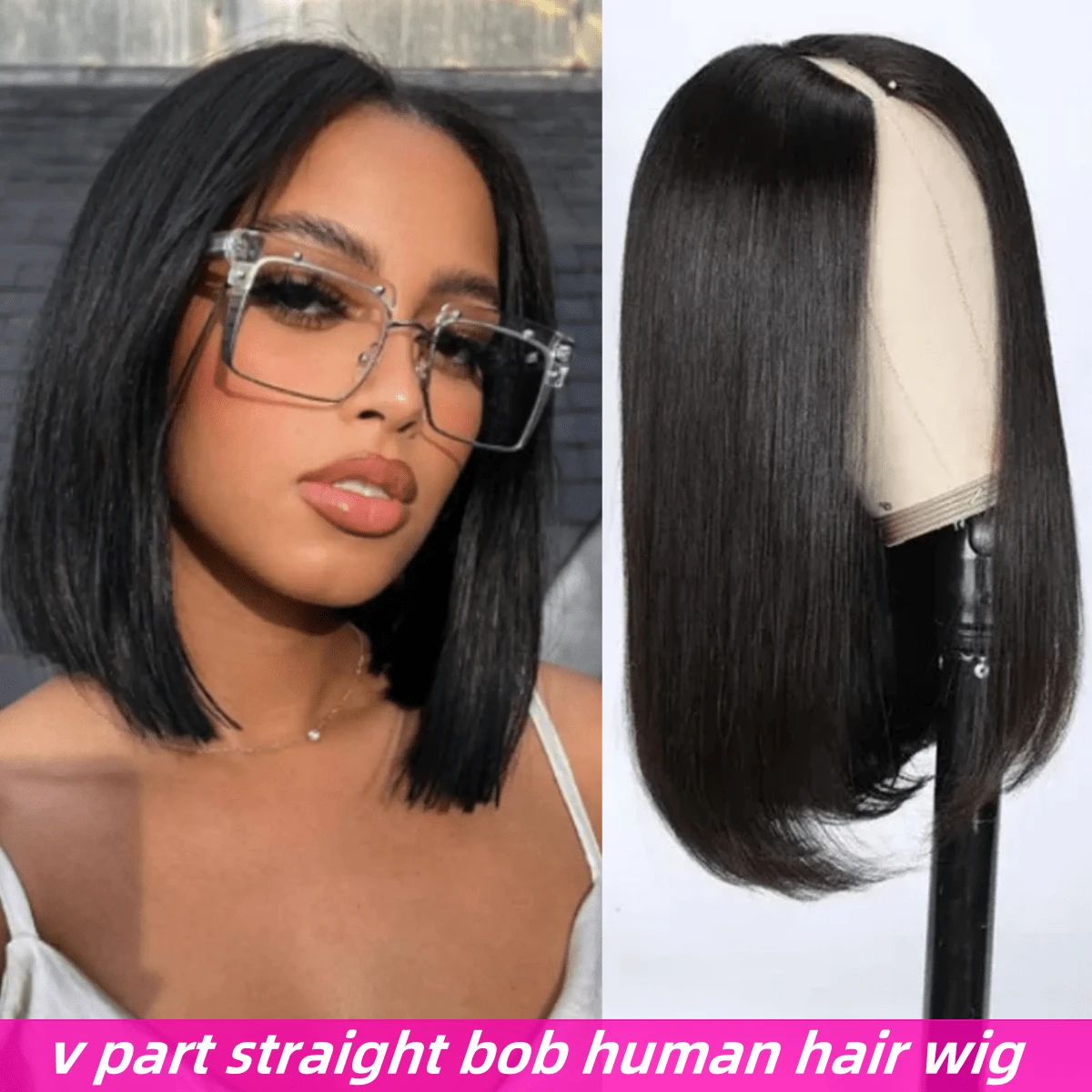 Straight V Part Wig Glueless Straight V Part Wig Human Hair For Women 200% Density V Shape Wigs Human Hair Glueless V Shape Wigs No Leave Out Natural Color Suitable For Parties Dinners Daily Life Travel Etc - Natural Black - 查看 1