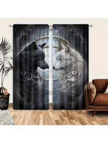 قطعتان مصنوعتان من البوليستر، تتميزان بطباعة رقمية عالية الدقة بنمط الذئب. هذه الзавесы منقاة للضوء مناسبة لديكور غرف النوم وغرف المعيشة والمكاتب والمنازل، ذات تصميم جيب العصا للتعليق بسهولة.
