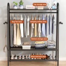Lislark Heavy Duty Clothes Rail, 120cm Black/White Metal Rack With Double Hanging Clothing Rail, Shoe Rack, Storage Shelves, Wardrobe Clothes Rails For Bedroom Office Shop ﻿ - Black - View 4