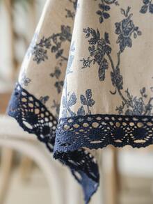 1 pièce Nappe rectangulaire avec imprimé rose bleu et bordure en dentelle, couverture de table avec découpes, convient pour table de café, meuble TV, pour toutes les saisons - Multicolore - Voir 9