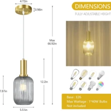 1 件条纹玻璃天花板吊灯，北欧风格，适用于餐厅，透明小吊灯，美式复古客厅装饰，E27 单头吸顶灯，创意极简奢华，适用于卧室、咖啡厅、酒吧、厨房、卧室照明，玻璃吊灯，不含灯泡