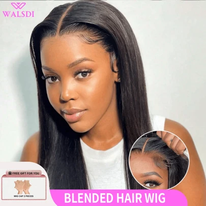 200% 密度 36 英寸可穿戴无胶假发，巴西人发预剪 4x4 5*5 直发高清蕾丝前假发，人发混合预拔 13*4 13x6 升级版无胶耐高温纤维合成蕾丝闭合假发，适合女性日常使用假发初学者 10-14 英寸鲍勃假发