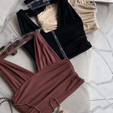 Cropped V-Neck Multi-Shape Livia Blogger - 鏽棕色 - 查看 2