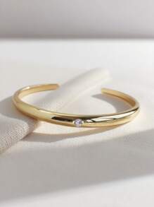 Charm-In 1 件简约光滑镂空手镯，铜镀金首饰，女士时尚配饰，适合日常佩戴和派对 - 金黃色. - 查看 7