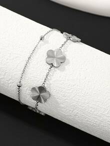 1 件简约休闲时尚金属激光幸运四叶草吊坠双层串珠链男士手链 - 雙層手鍊 - 查看 7
