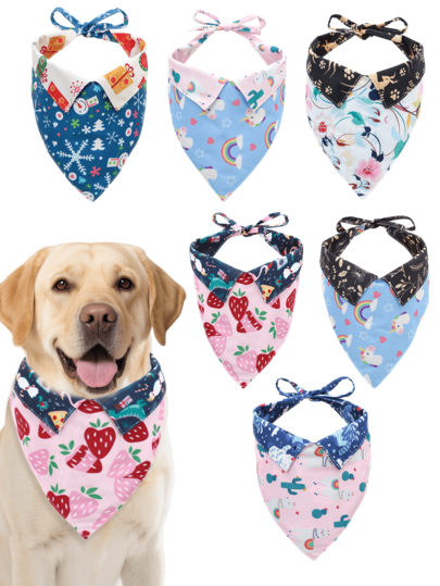 2pcs Random 2 Colors Cartoon Pattern Fashion Scarf - Pet Bandana & Decor Accessory, Cute Pet Style, Triangle Design, Extendable Strap, Versatile Decoration, Alternative To Pet Collar, Suitable For Indoor And Outdoor Use