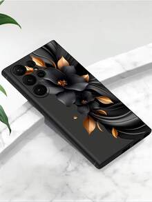 黑色3D立体花卉图案金色叶子手机壳，1个装，时尚黑金花卉图案手机壳，兼容Galaxy A04e/A05s/A13/A14/A15/A34/A35/A50/A52/A53/A54/S21/S22/S23/S24/S25/S25 Ultra，春季礼物，国际版，非国内版 - 黑色 - 查看 4