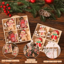 4 Stück Weihnachts-Lebkuchenmann Ornamente, Holz Lebkuchen Figuren Ornamente, Weihnachts Holz Hängende Dekorationen Anhänger für Weihnachts Heim Party Gunst Zubehör Weihnachten Weihnachtsdekoration Weihnachtspyjamas Weihnachtsgeschenke Weihnachtsdekoration