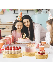 3 Pack Cake Stands, Metal Cake Stands, Dessert Display Cupcake Stands, Cupcake Pastry Candy Display Plate For Wedding, Event, Birthday Party - Golden - View 5