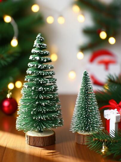 2 piezas Árbol de Navidad mini de pino, dos árboles artificiales cubiertos de nieve con base de madera, decoraciones de mesa festivas para Navidad, centro de mesa ideal para Navidad, perfecto para la decoración del hogar y los adornos de fiesta de Navidad, gran idea de regalo para Navidad, decoraciones navideñas, decoración de habitación, decoraciones navideñas de invierno, regalos de Navidad, decoración navideña