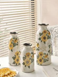 1 pièce Mini vase en céramique fait main vintage tournesol, porte-fleurs floral doré à glaçure craquelée, décoration de maison bohème rustique de style ferme pour salon, chambre, balcon, table, fleurs fraîches/sèches, cadeau pour les fêtes & l'Aïd - Jaune citron - Voir 6