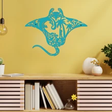 Arte de pared de metal de 2D raya torpedo, artesanía de metal en degradado, escena de criaturas marinas, raya manta, surf, tabla de surf, pez, concha, decoración del hogar del regalo de la isla de ola, perfecto para la decoración de la habitación