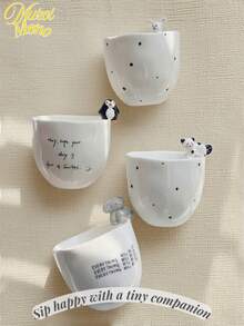 <和小伙伴一起快乐地啜饮>，可爱釉面3D猫咪咖啡杯带手柄，兔子攀爬陶瓷杯，大象陶瓷杯，企鹅拿铁艺术杯 回到学校 - 彩色 - 查看 1