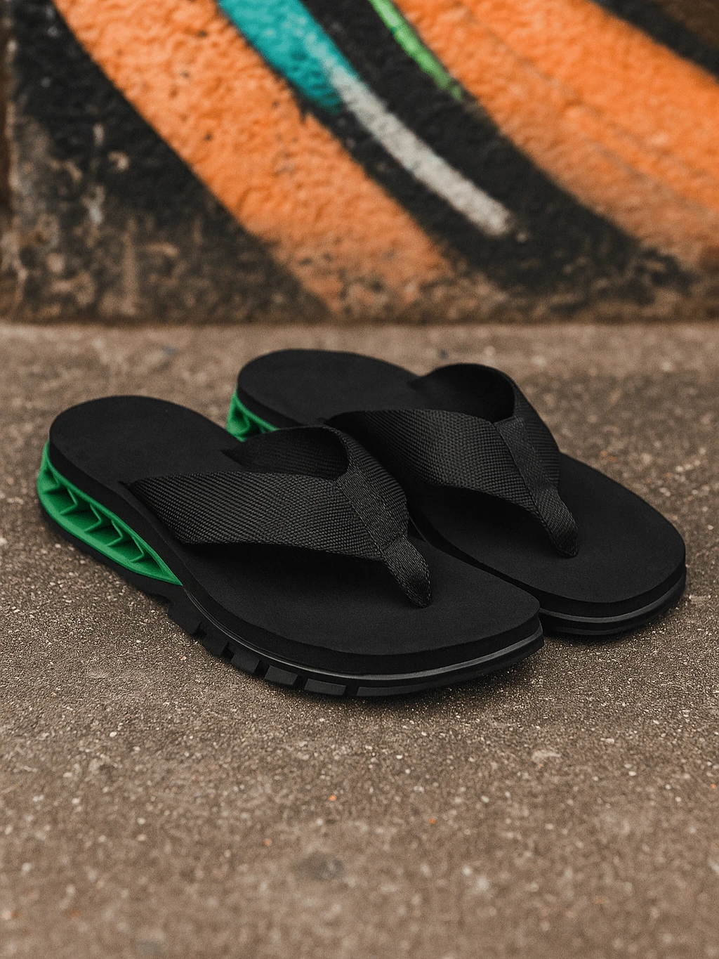 Men's Street Flip Flops, Soft Insole, Durable Sole, Urban Colors, Sizes 37 To 44, Comfortable - 黑色+綠色 - 查看 1