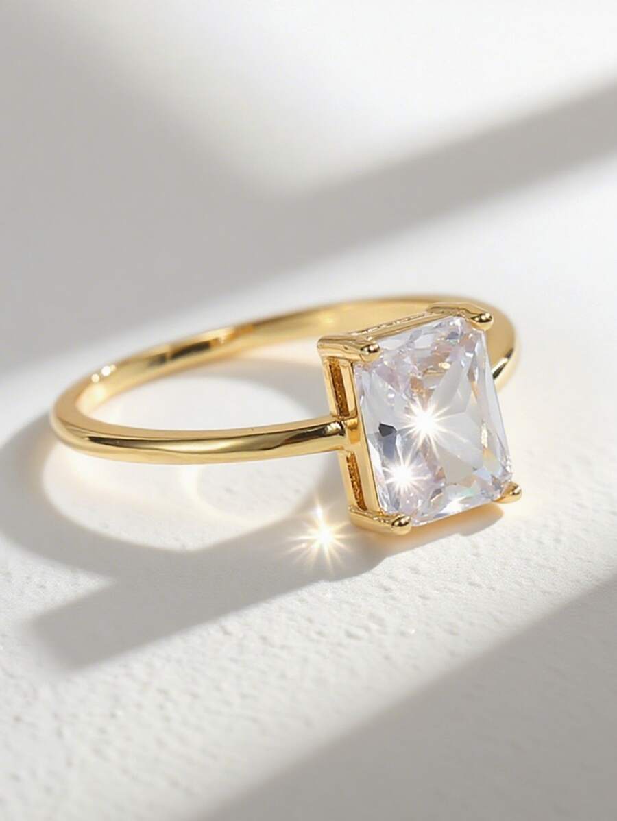 Charm-In 1pc Cubic Zirconia Decor Ring Copper Jewelry