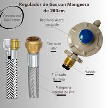 Regulador de gas LP con manguera metálica 3/8 x 2m ideal para estufas boilers y calentadores fácil instalación materiales duraderos