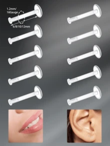 CIZME 10件/套 彩色UV透明唇钉，美杜莎唇环耳环，扁平耳骨耳环，耳部穿刺饰品，男女通用日常配饰 - Clear Lip Studs - 查看 2