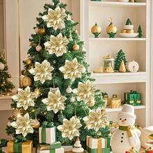 2/10/20 件闪亮圣诞一品红人造花、人造圣诞花束、婚礼圣诞树、新年装饰品 - 含羞草 - 查看 6